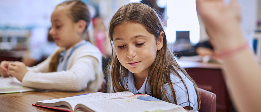 Student reading a book