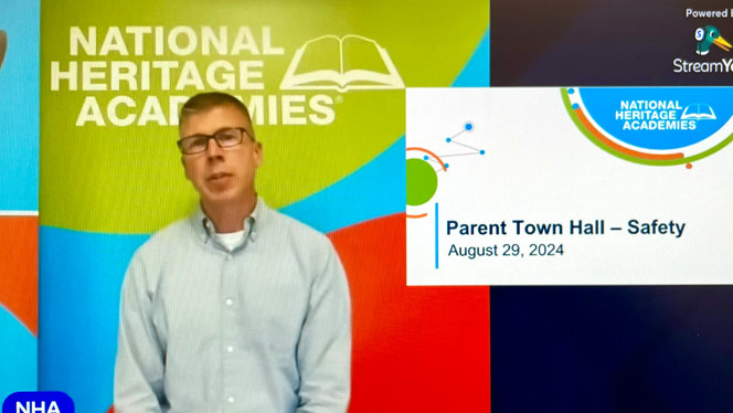 K-12 Charter School: National Heritage Academies Director of Safety and Health held virtual meeting on safety for parents.