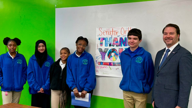 K-8 School in Buffalo: Buffalo United students take a photo with Senator Ortt.