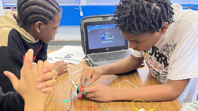 K-8 School in Detroit: Students programmed a video game controller.