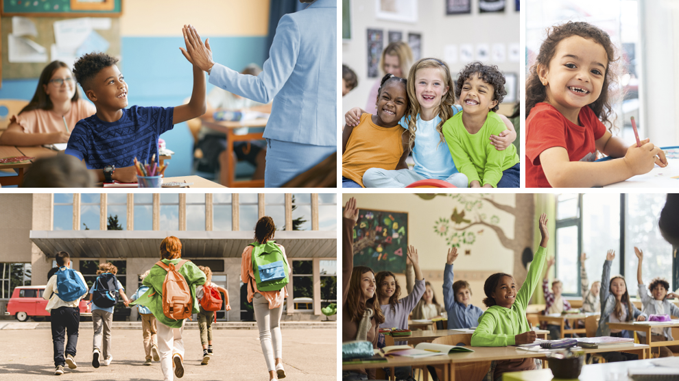 Collage of kids in classrooms