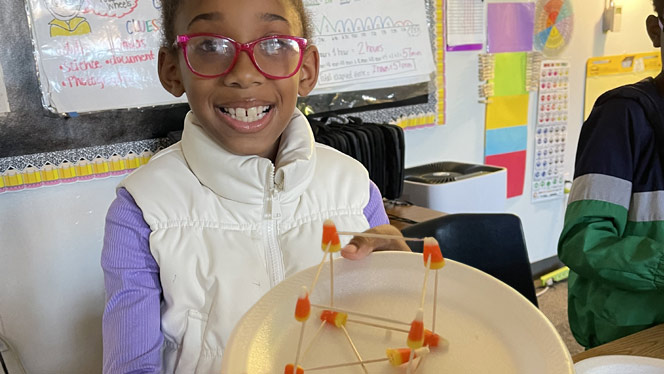 K-8 School in Detroit: Students used candy corn and toothpicks for an activity.