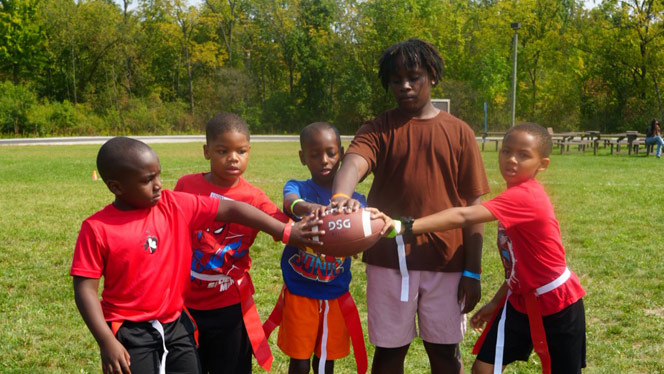 K-8 School in Canton: South Canton students participate in flag football station.