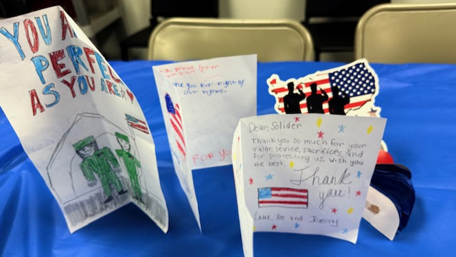 K-8 School in Plymouth: Plymouth Scholars students decorated cards to give to veterans.