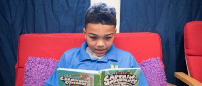Student reading a book