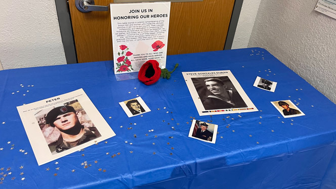 K-8 School in Winston-Salem: A table at the event provided photos and information about local veterans.