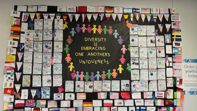 K-8 School in Commerce City: Students created posters that represent their heritage.