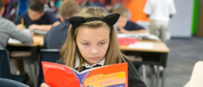 Student reading a book