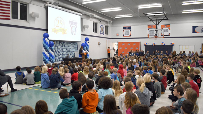 K-8 School in Belmont: Chandler Woods celebrates Blue Ribbon Award with assembly.